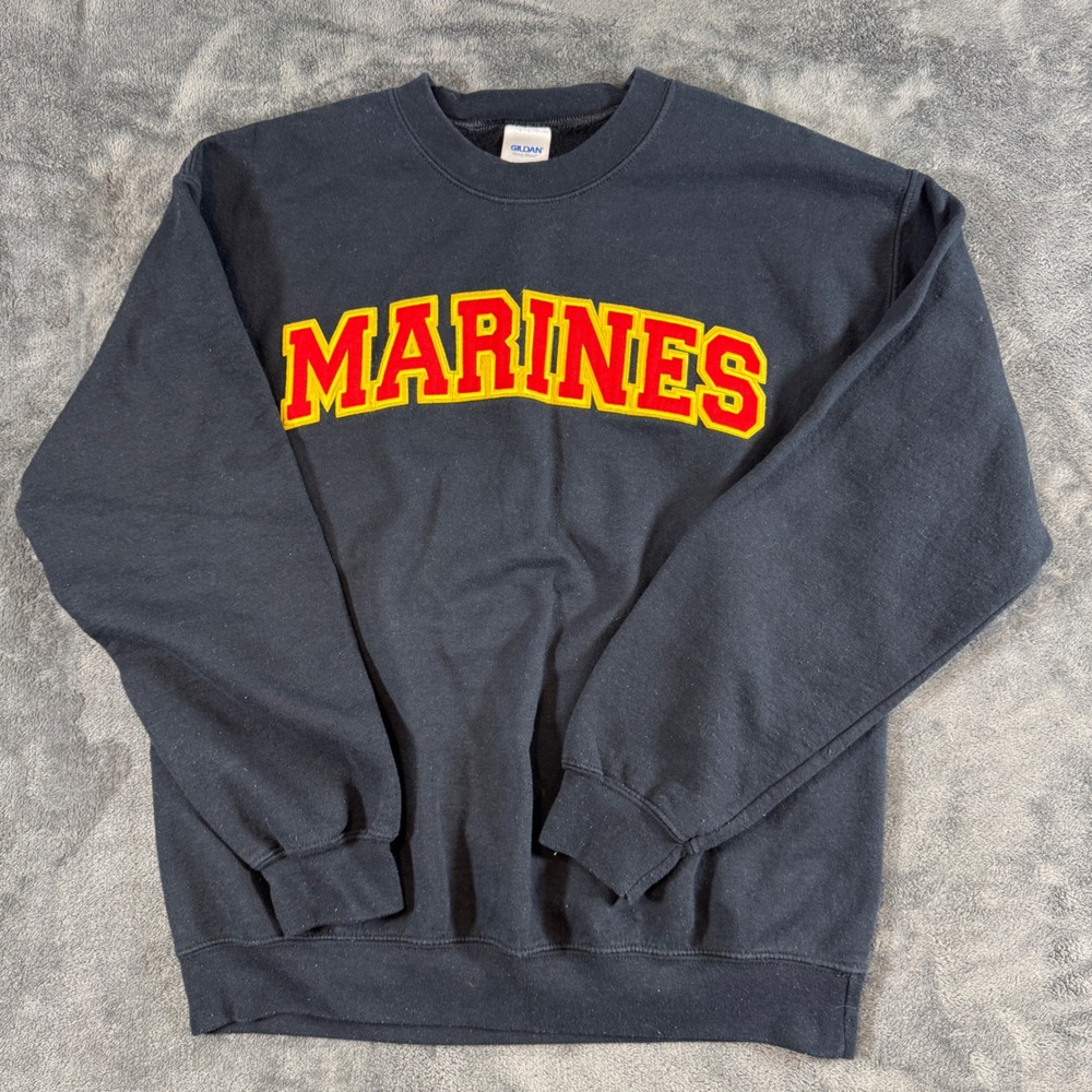 Marines Sweatshirt Mens Medium Black Embroidered Crewneck Gildan Heavy Blend